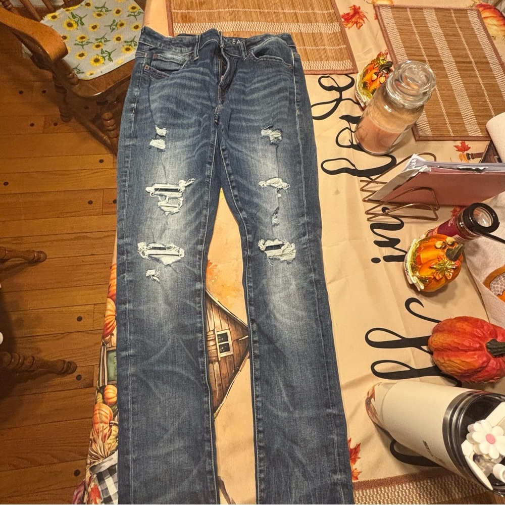American Eagle Outfitters Ripped Blue Skinny Jeans